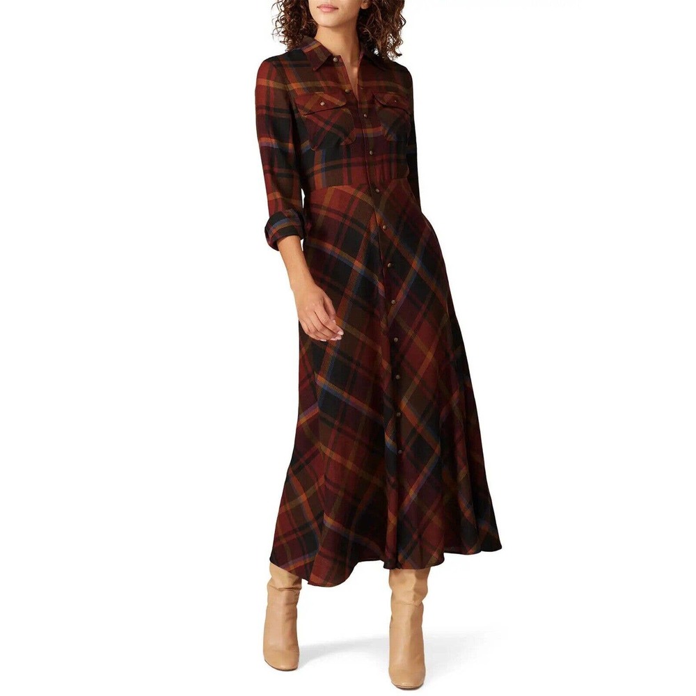 Ralph Lauren Burgundy, Navy & Mustard Plaid Maxi Shirt Dress